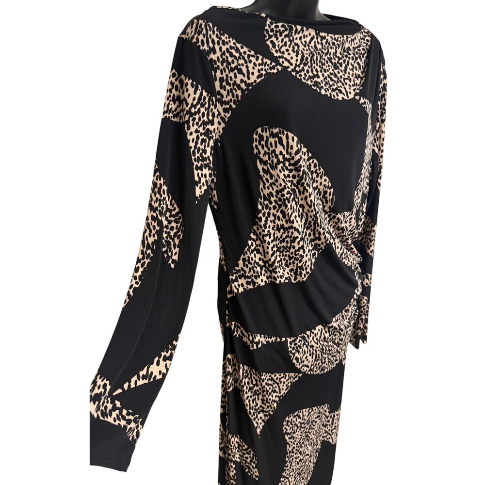 Donna Morgan Women Maxi Dress 16 Bodycon Long Sleeve Black Cream Stretch New - Picture 3 of 11